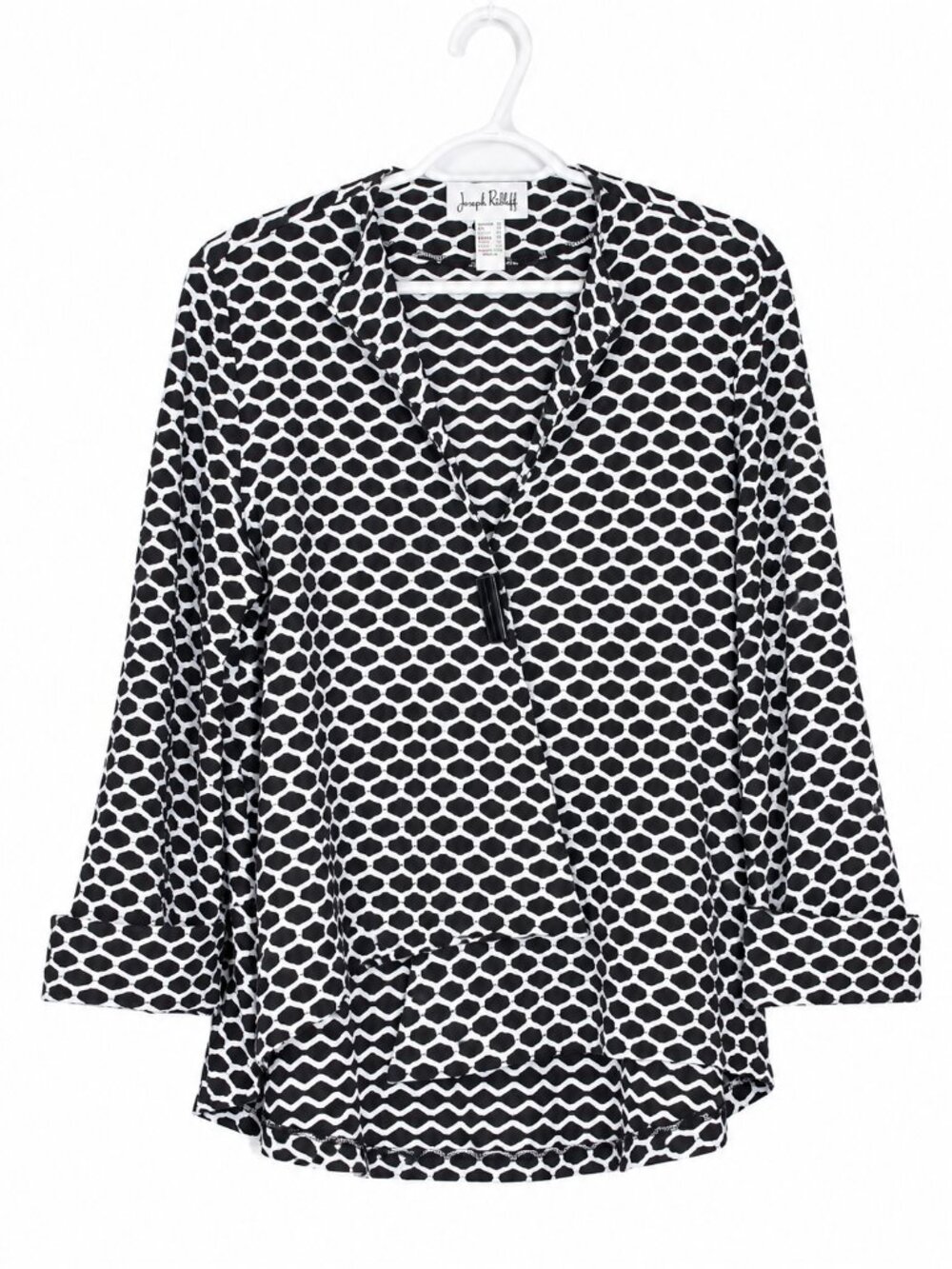 JOSEPH RIBKOFF Black and White Geometric Artsy Toggle Front Cardigan Size 10